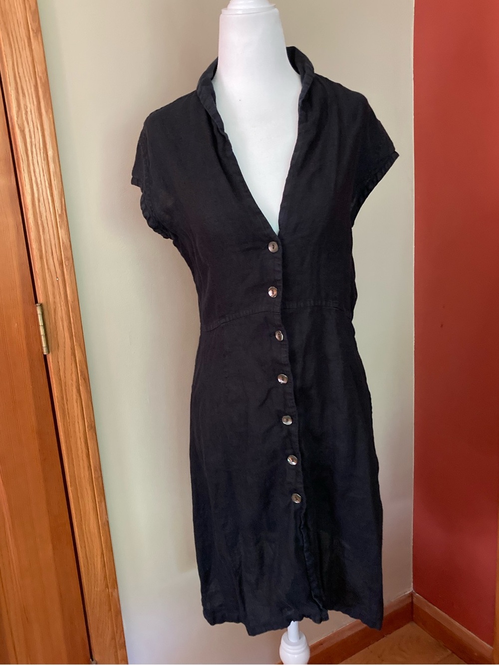 Jill McGowan made in USA Black Linen Button Down Dress Size Small